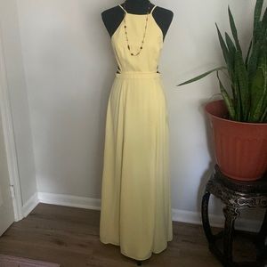 FAME PARTNERS maxi dress yellow size 6 strapless cute ribbons on the back